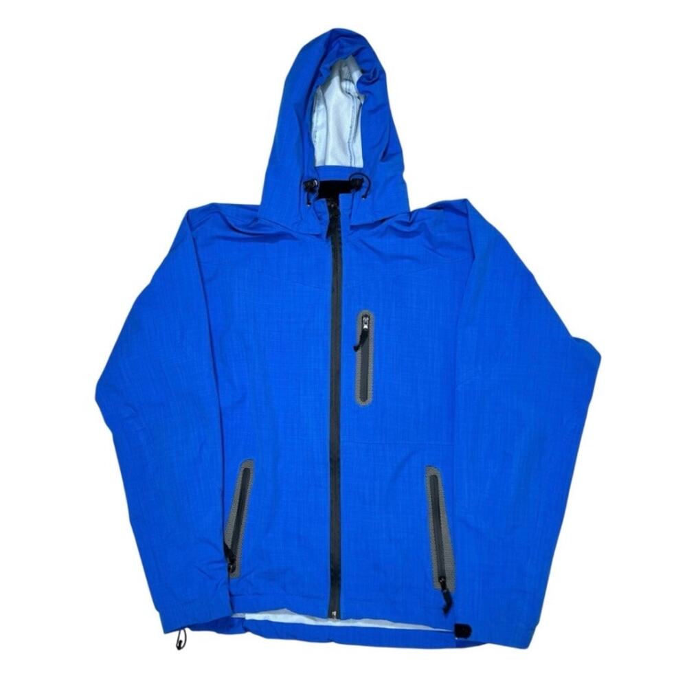 Mens Blue Windbreaker Jacket Iceburg Size L Hooded Full Zip Coat